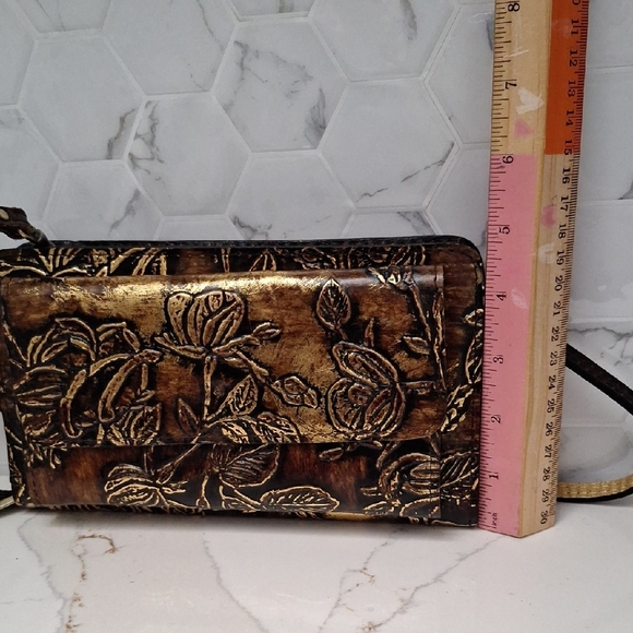 Patricia Nash AZARIO Metallic Embossed Leather Crossbody Clutch - Picture 11 of 15